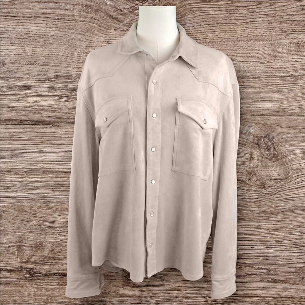 Evereve Arli Faux Suede Pearl Snap Front Shirt Minimal Western - Picture 3 of 9